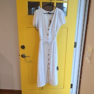 Lulu's White Button-Front Midi Dress